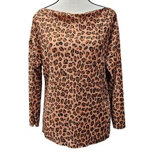 Zara Leopard Print Long Sleeve Top Medium Animal Print Mob Wife Y2K Blouse